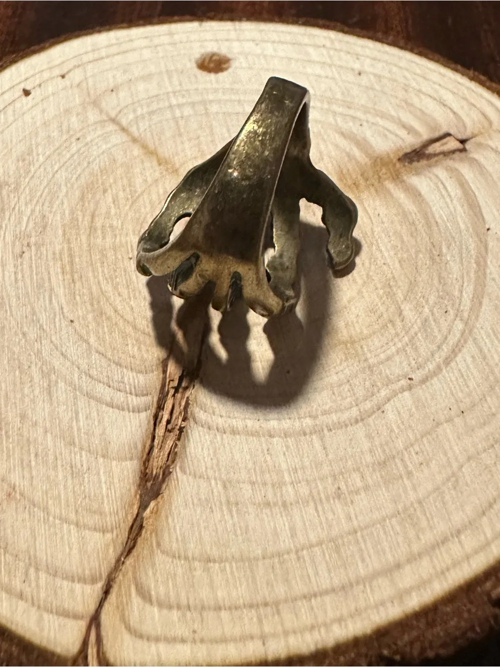 Bronze-Tone Skeleton Hand Ring with Rhinestones Size 6